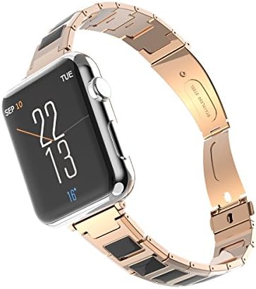 Jansin Apple Watch Series 3 Band, Stainless Steel Ceramics Link Replacement Strap Bracele for iWatch 42mm/38mm Series 3/2/1 (Black, 38mm)
