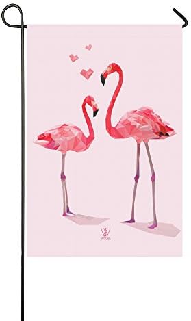 Yard outdoor home decor - Happy Valentine's Day Flamingo's Love holiday garden flag,12" x 18"