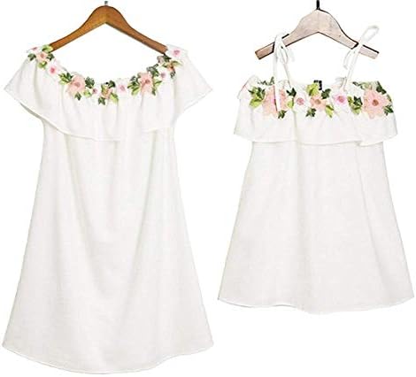 Mother Daughter Off Shoulder Ruffle Floral Print Dress Summer Beach Mini Dress Family Clothes Outfits