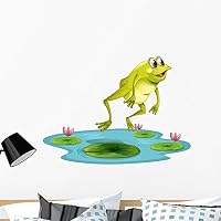 Wallmonkeys Jumping Frog Pond Wall Decal Peel and Stick Graphic (36 in W x 28 in H) WM245789