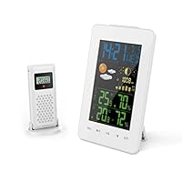 Oritronic Weather Station with Clock, Indoor Outdoor Thermometer with Wireless Sensor, Digital Temperature Humidity Monitor Gauge, Barometer, Hygrometer, Large LCD Vertical Screen, White