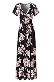 KRANDA Womens Vintage Floral Print Short Sleeve Maxi Long Party Dress