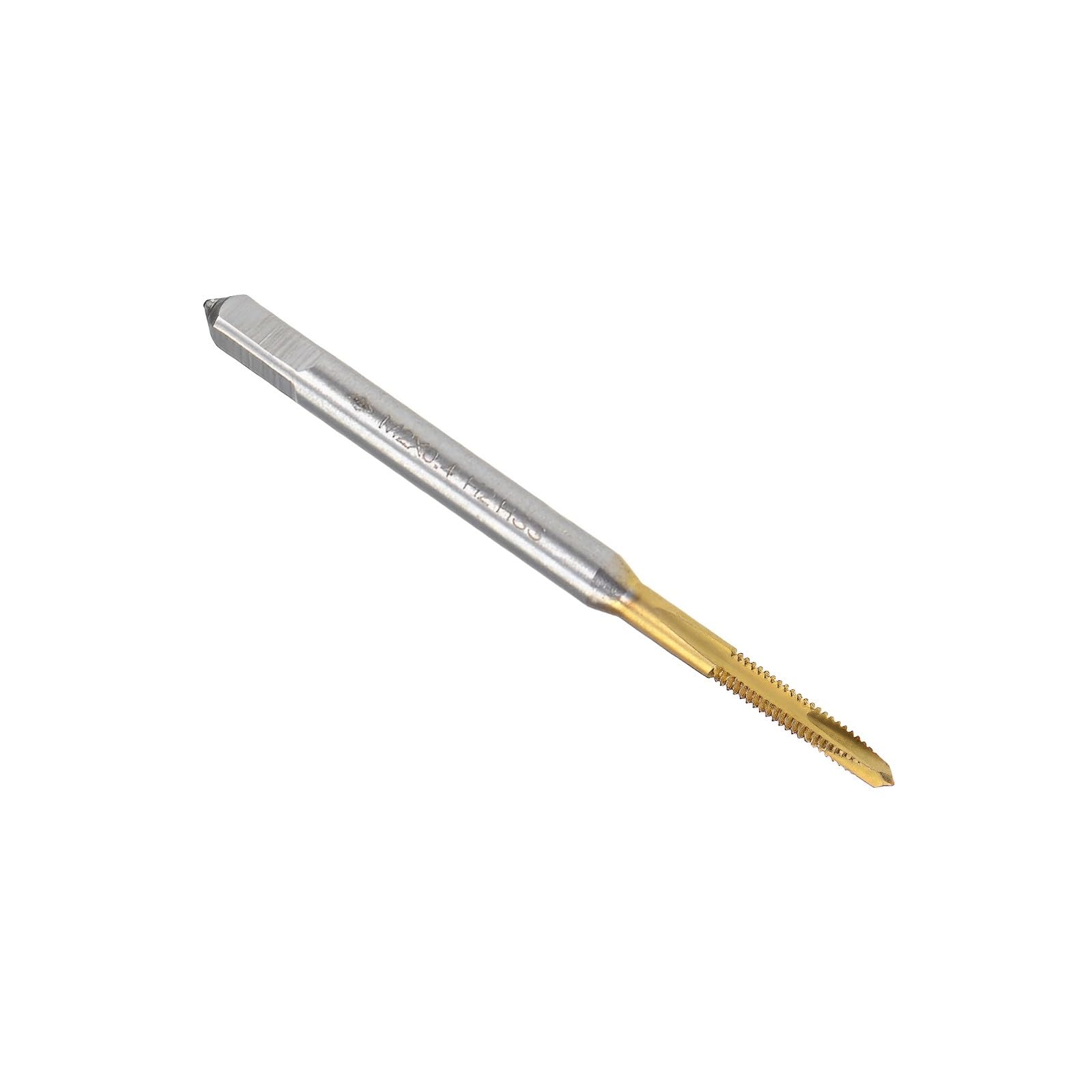 Boxonly Spiral Point Plug Threading Tap M2 x 0.4mm Thread, for Drilling and Tapping, H2 3 Flutes HSS, Titanium Coated, Round Shank with Square End Metric Screw Taps Tapping Bit, 1pcs