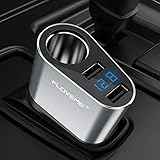 FLOVEME Dual USB Car Charger with Voltage Monitor Cigarette Lighter Socket Splitter 5V 3.1A Fast Charge Car Charger Adapter Compatible for iPhone Xs Max/XR/X/7Plus/8 Samsung Note 9/8/S9 and More