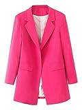 Choies Women's Pink/Black Lapel Pocket Longline Blazer Long Office Blazer