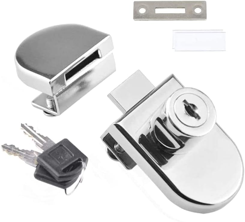 Youery Glass Cabinet Lock, No Drill Security Lock for 5-8mm Thick Glass, Single Door Display Case, Wine & Jewelry Cabinet with 2 Unique Keys