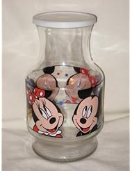 Kitchen: Vintage Walt Disney - Mickey, Minnie & Donald Duck - 2 Quart Glass Juice Pitcher w/ Lid - Anchor Hocking Glass Company