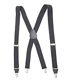 Mens Elastic X-Back Adjustable Leather Drop Clip Suspenders -Sizes 46