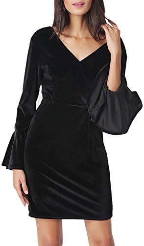 MAYSIKA Women's Bell Sleeve Deep V Neck Sexy Backless Velvet Comfy Bodycon Club Dress - Black M