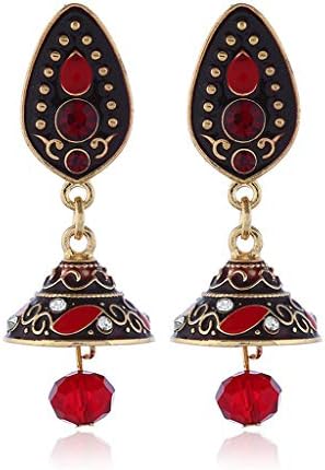 Jpwpowe Retro Ethnic Enamel Bollywood Kundan Jhumka Jhumki Crystal Drop Earrings Jewelry