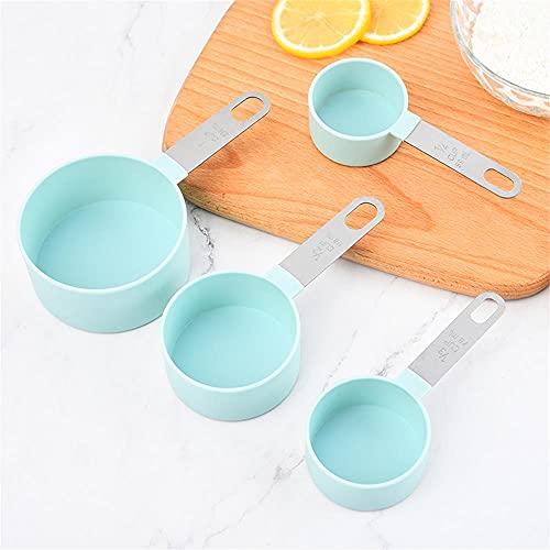 Measuring Cups and Measuring Spoons Kitchen gadgets set Measuring spoon with stainless steel handle 8-piece set of necessary measuring tools for baking Stackable Wet and dry (Light blue)