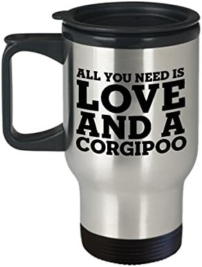 Funny Corgipoo 14oz Insulated Travel Mug - Love Dog - Unique Tumbler Gift For Men and Women Pet Lovers