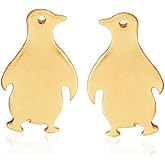 Minimalist Penguin Small Little Stud Earrings for Women Cute Stainless Steel Animal Cartilage Tragus Hypoallergenic Tiny Huggie Sleeper Studs Fashion Piercing Jewelry Birthday Xmas Gifts