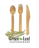 Disposable Wooden Cutlery Flatware Utensil Set-6 Inch 330 pc-110 Knives,110 Forks,110 Spoons-BONUS! 100 qty Knotted Toothpicks- Great for Kitchen, Wedding, Birthday Party, Shower, Gender Reveal