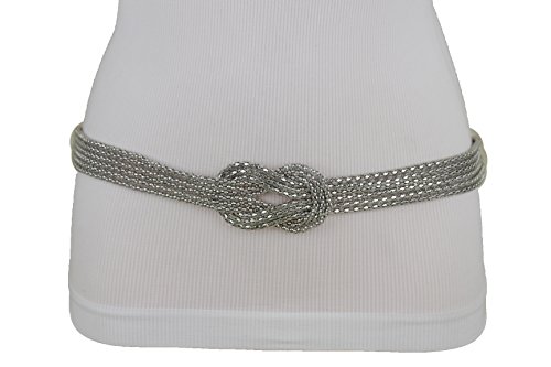 TFJ Women Fashion Belt Silver Metal Chains Hip High Waist Braided Waistband Infinity Buckle S M L