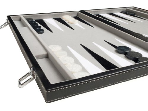18" Leatherette Backgammon Set - Velvet Playing Field, Classic Black Board