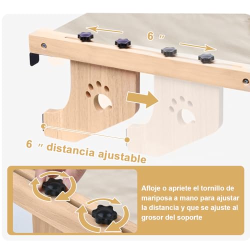 AZYAADIXX Percha de Ventana para Gatos Hamaca Ventana con 4 Patas, Estante Cama de Gatitos Gatos Grande Dormir Interior Asiento Resistente Ajustable Montado en Ventana Estante Estable Soporta 7kg