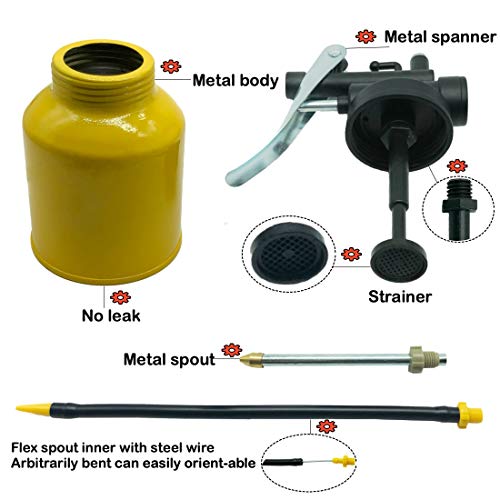 Junchi High Pressure Pistol Hand Pump Oil Can with 2 Kinds Oiler Can Spout Nozzle - Thumbnail 6
