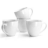 Sweese Porcelain Mug Set - 11 Ounce for Coffee, Tea, Cocoa and Mulled Drinks - Set of 4, Gold Trim Black Speckled