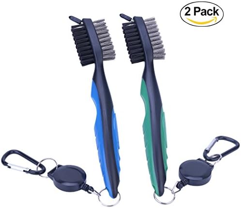 YiwerDer Golf Club Brush Groove Cleaner, with 2 Ft Retractable Zip-Line Aluminum Carabiner, for Golf Shoes/Golf Club/Golf/Golf Groove, Easily Attaches to Golf Bag