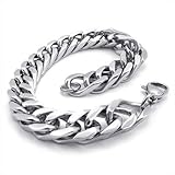 KONOV Stainless Steel Wide Link Men's Bracelet, Silver, 8 1/2 Inch