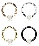 Jstyle 16G 3-4 Pcs 316L Stainless Steel Created-opal Captive Bead Ring Nose Hoop Ring Septum Piercing Tragus Cartilage Earrings 8mm