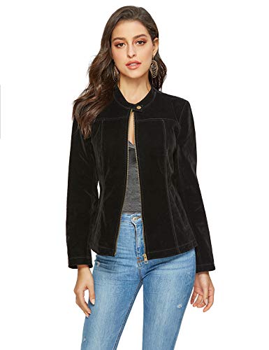 Escalier Women's Suede Jacket Zipper Moto Biker Faux Leather Coat Black L