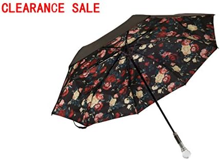 LVBOHE Double Layer Compact Umbrella for Rain and UV Protection with Crystal Handle
