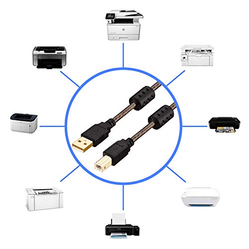 Tan QY Printer Cable 30ft, USB 2.0 High Speed Gold-Plated Connectors Printer Scanner Cable Cord A Male to B Male (Black-2, 30ft)
