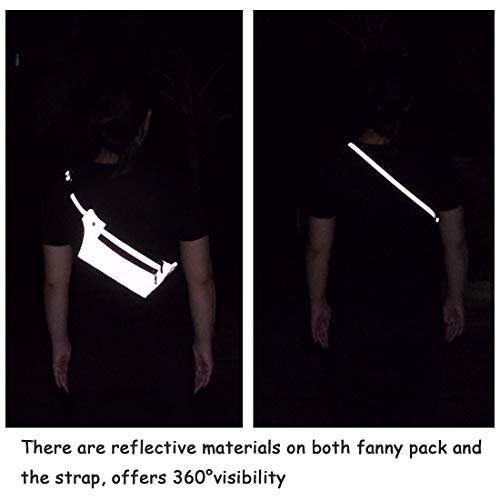 Jacone Reflective Fanny Pack Running Gear for Men Women- Reflective Lightweight Waist Bag Pack Belt Bag with Reflective Adjustable and Elastic Straps for Night Running, Biking, Walking (Wave Silver) - Thumbnail 2