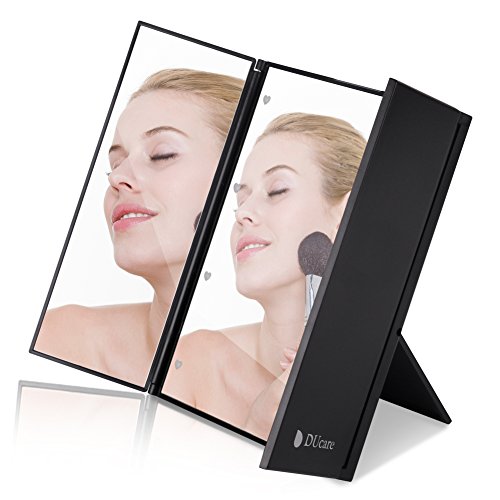 DUcare Lighted Tri-Fold Travel Makeup Mirror, Portable Compact Led Light Vanity Mirrors Folding Illuminating Travel Mirror with 8 Led Lights