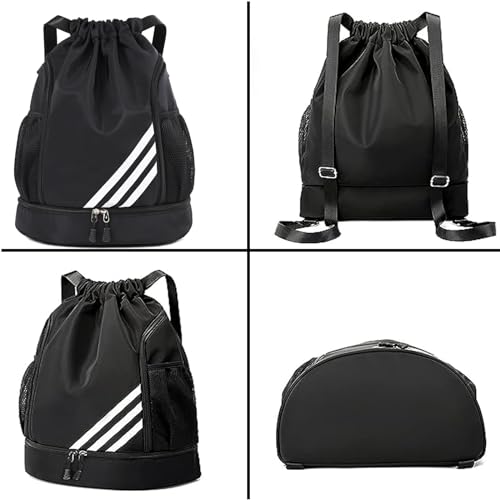 Drasry Drawstring Backpack Resistant String Bag Swimming Gym Sports with Compartment Side Mesh Pockets for Women Men