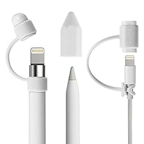 [3-Piece] Fintie for Apple Pencil Cap Holder / Nib Cover / Lightning Cable Adapter Tether for iPad Pro Pencil, White