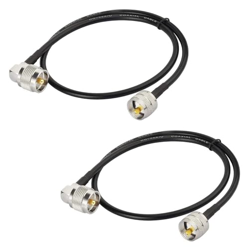 Superbat PL259 RG58 CB Patch Lead 60cm 50ohm UHF Male to Male Right Angle Ham Radio HF Coax Cable for HF VHF CB Radio, SWR Meter, Scanner, Antenna Analyzer, Dummy Load, Walkie Talkie 2Pcs — image 1