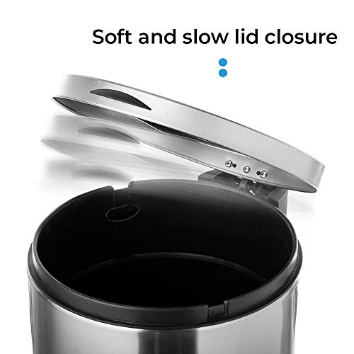 Home Zone Living 8 Gallon Kitchen Trash Can, Round Stainless Steel