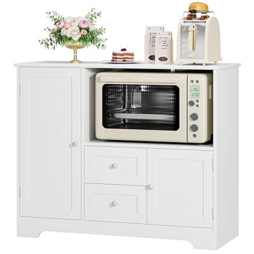 NEBULYN Alacenas para Cocina, Alacenas para Despensa con 2 Cajón, Gran Capacidad, Mueble Aparador para Sala de Estar, Comedor, Oficina, 100X40X82CM(Blanco)