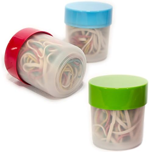 JP Eco Bands - Long Lasting Latex Color Rubber Bands - Assorted Sizes (#14, #32) (green, red, yellow, white) (3 PACK, Approx. 360 pcs) - Stored in Multi-use Plastic Storage Containers You'll Love!