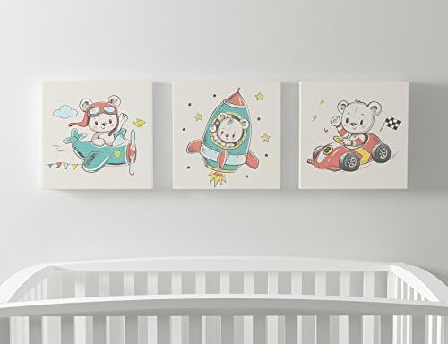 Cute Little Teddy Bear And His Friends Nursery Children Room Giclee Canvas Wall Art (11"W x 11"H, Cute Bear Set 1)
