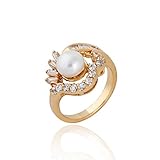 Oakky Women's European Style 18k Gold Plated Pearl Ring