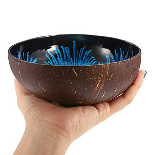 ESSORT Coconut Bowl, Natural Coconut Decorative Shell Handmade Unique Design for Party Home Kitchen Hotel Decoration Collection Wedding Birthday Gift Blue - Thumbnail 4