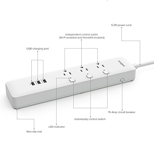 Koogeek-Smart-Surge-Protector-Wifi-Power-Strip-3-Outlets-with-3-USB-Charging-Ports-for-Apple-HomeKit-with-Siri-Timers-Remote-Control-on-24GHz-Network