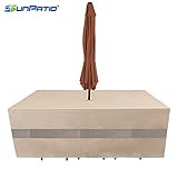 SunPatio Outdoor Patio Furniture Cover, Square Table and Chair Set Cover with Umbrella Hole, Dining Set Cover Waterproof, Lightweight, Eco-Friendly, Helpful Air Vents, Beige, 120
