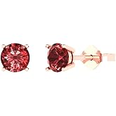 14K Rose Gold Plated 925 Sterling Silver Push back Dainty Stud Earrings for Women - 2 cttw Round Cut Natural Garnet