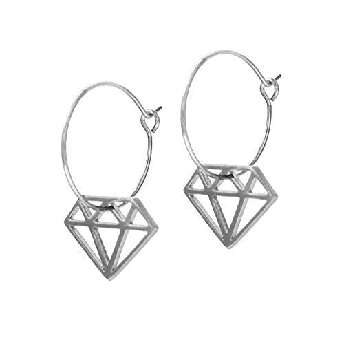 2D Diamond Earrings, Silver Diamond Hoops, Graphic Diamond