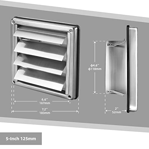 FRESH SPEED 5 Inch Stainless Steel Dryer Vent Cover Outdoor Air Vent