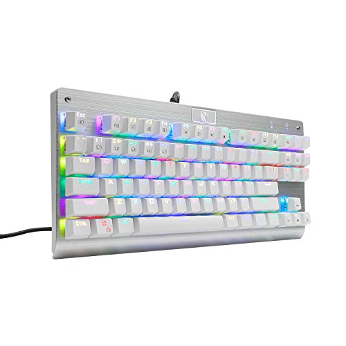 E-YOOSO 60% RGB Mechanical Gaming Keyboard, 87 Key Compact USB Wired Keyboard with Blue Switches Metal Construction for PC Games (RGB White)