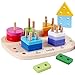 ATDAWN Wooden Educational Toys, Wooden Shape Color Sorting, Preschool Stacking Blocks, Toddler Puzzles Toys for Boys and Girls (Style 1)