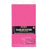 Bright Pink Rectangular Plastic Table Cover Birthday Party Tableware Decoration (1 Piece), Pink, 54