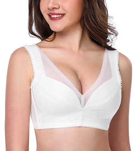 HANSCA Women's Push Up Wirefree Bra Lightly Padded Full Cup Cleavage Bra Plus Size Comfort (White, 34B) - Thumbnail 7