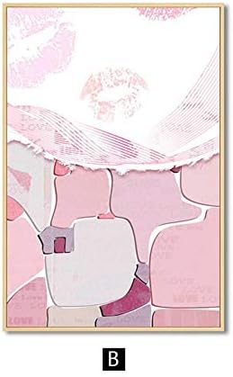 Miss youZZ Pink Abstract Wave Wall Art Canvas Painting Posters And Prints Decoration Home Wall Pictures For Living Room Wall Decor,21x30cm No Frame,B